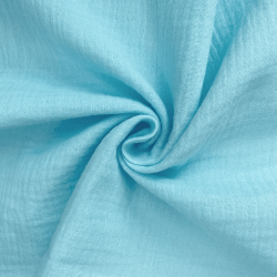 Ткань Муслин Жатый, цвет Небесно-голубой (на отрез)  в Туапсе